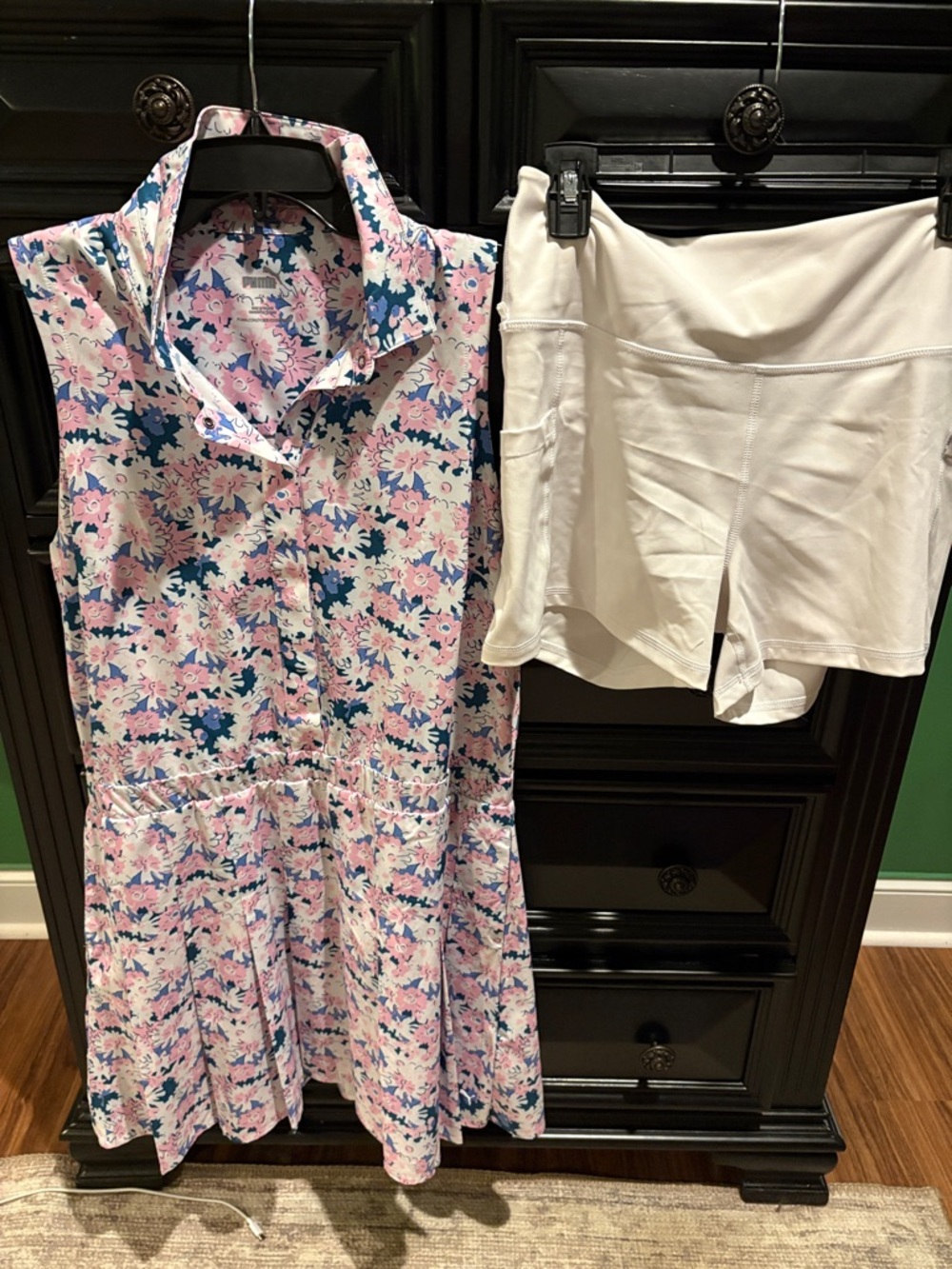 Puma Floral Sleeveless Polo Dress with White Skort - Pink, Navy, White